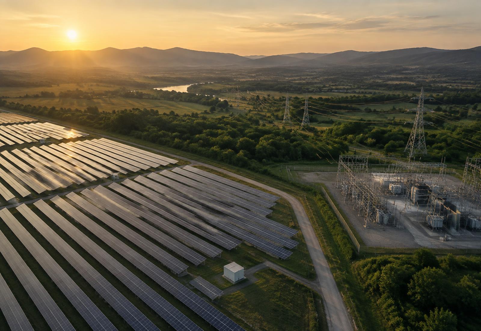 Renewable energy infrastructure in a green landscape
